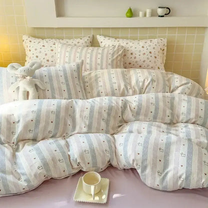 Pink floral jacquard fitted sheet set bedroom soft textured yarn