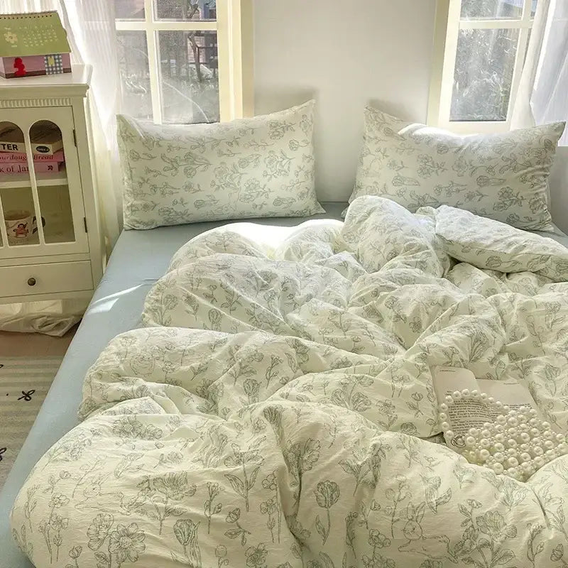 Pink floral jacquard fitted sheet set bedroom soft textured yarn