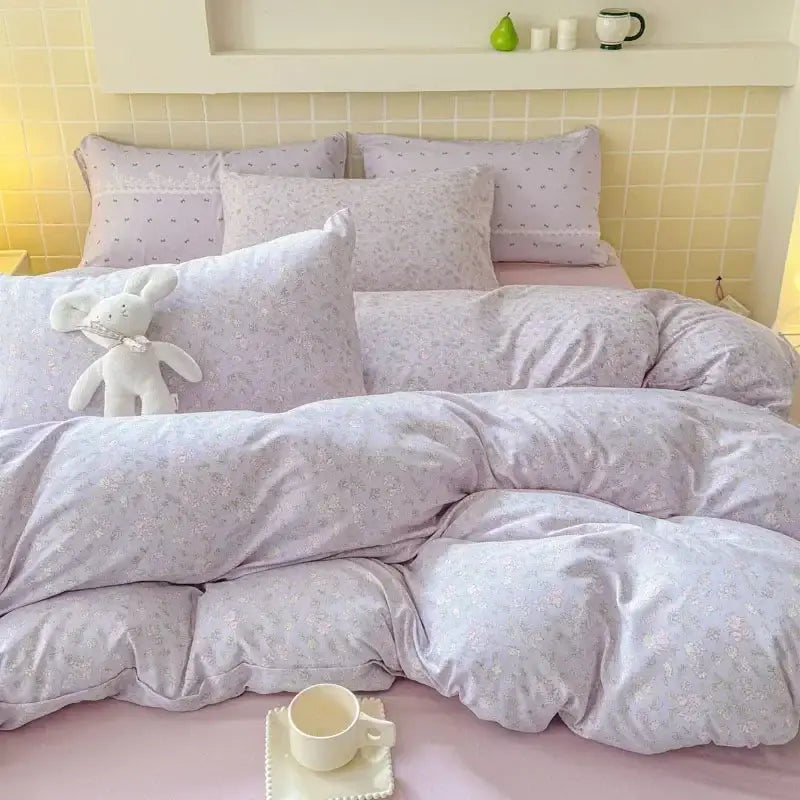 Pink floral jacquard fitted sheet set bedroom soft textured yarn