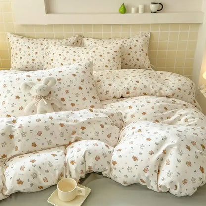 Pink floral jacquard fitted sheet set bedroom soft textured yarn