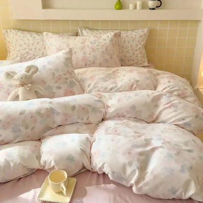 Pink floral jacquard fitted sheet set bedroom soft textured yarn