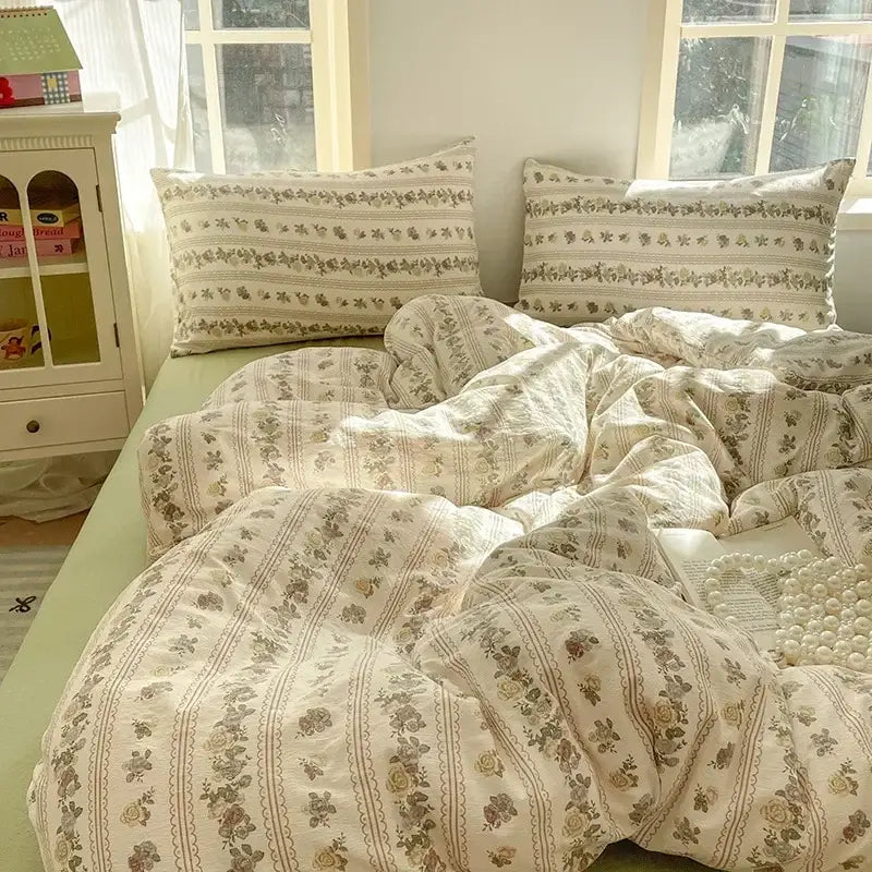 Pink floral jacquard fitted sheet set bedroom soft textured yarn