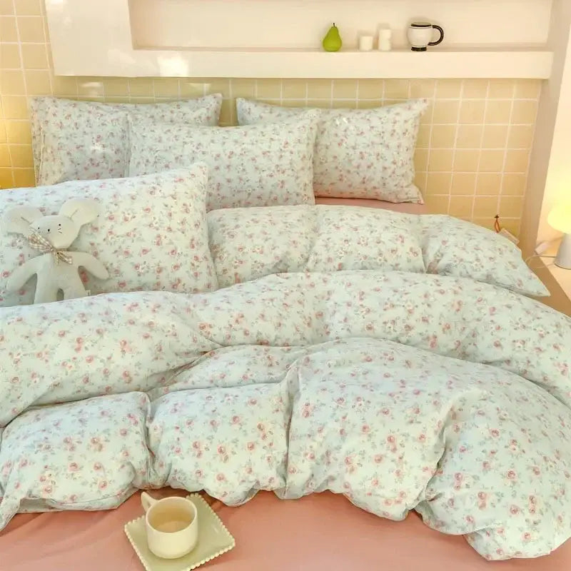 Pink floral jacquard fitted sheet set bedroom soft textured yarn
