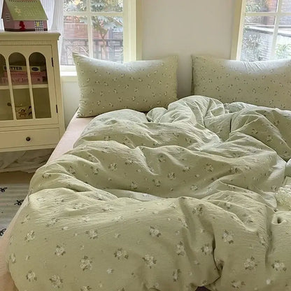 Pink floral jacquard fitted sheet set bedroom soft textured yarn
