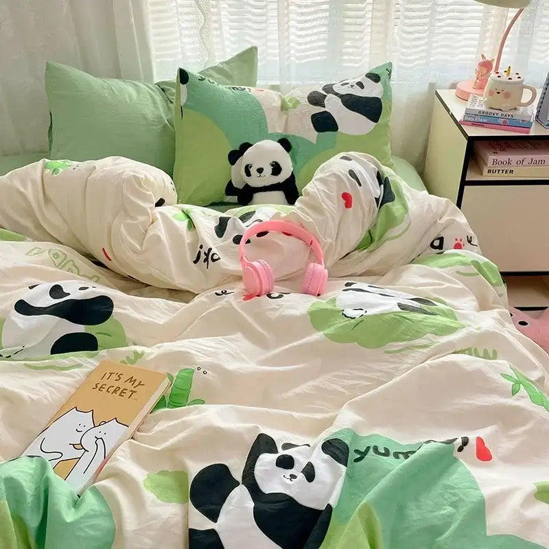 Pink floral lace cotton comforter set bedroom cozy cartoon printed