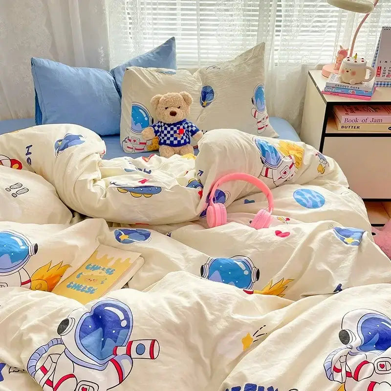 Pink floral lace cotton comforter set bedroom cozy cartoon printed
