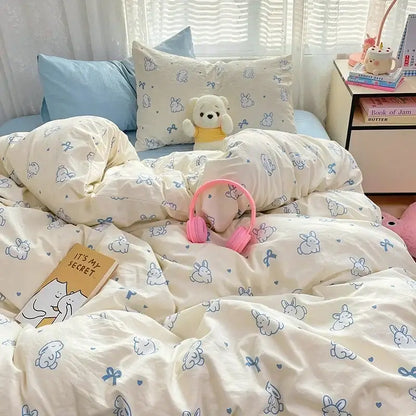 Pink floral lace cotton comforter set bedroom cozy cartoon printed