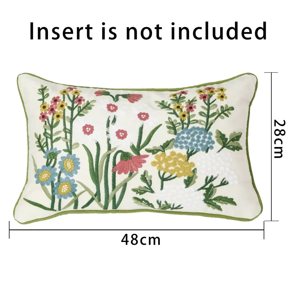 Pink flower farmhouse cushion cover cream embroidered living room