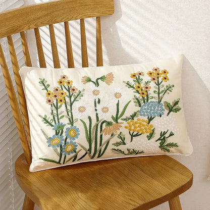 Pink flower farmhouse cushion cover cream embroidered living room