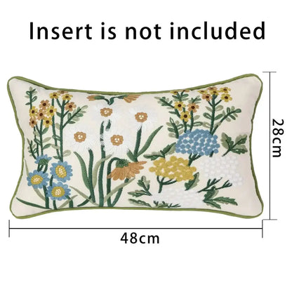 Pink flower farmhouse cushion cover cream embroidered living room