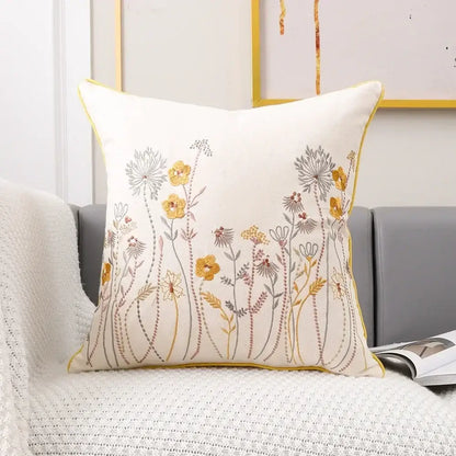 Pink flower farmhouse cushion cover cream embroidered living room