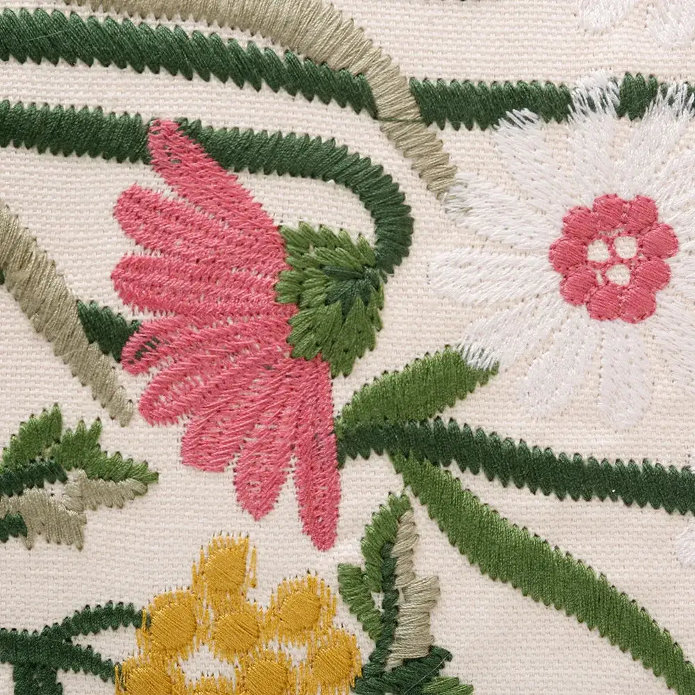 Pink flower farmhouse cushion cover cream embroidered living room