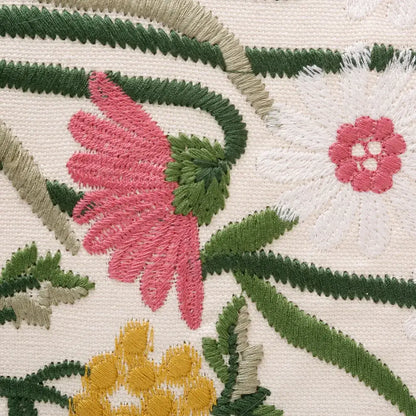 Pink flower farmhouse cushion cover cream embroidered living room
