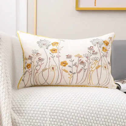 Pink flower farmhouse cushion cover cream embroidered living room