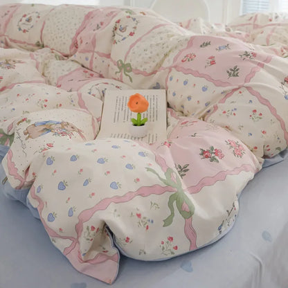 DecorBites™ Pink Flowers Duvet Cover Set for Girls and Boys
