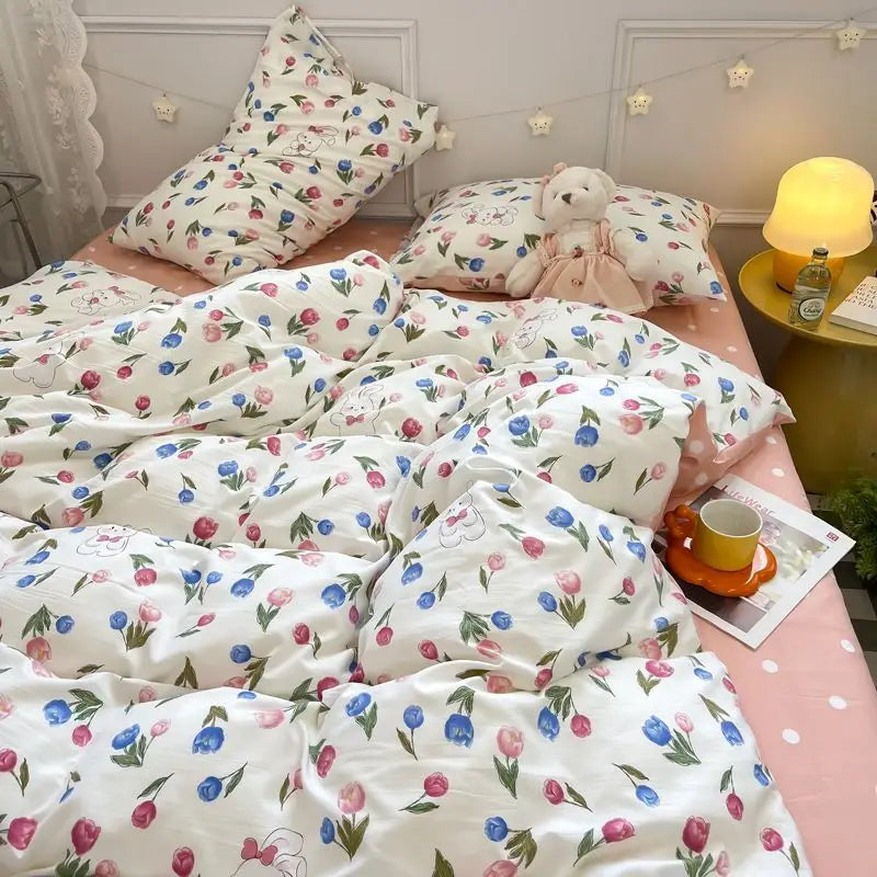 DecorBites™ Pink Flowers Duvet Cover Set for Girls and Boys
