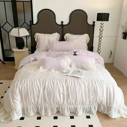 Pink french princess bedding set – bedroom lace ruffle decor