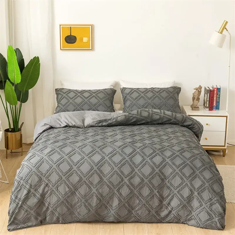 Pink geometric cut flowers quilted bedding set bedroom duvet cover
