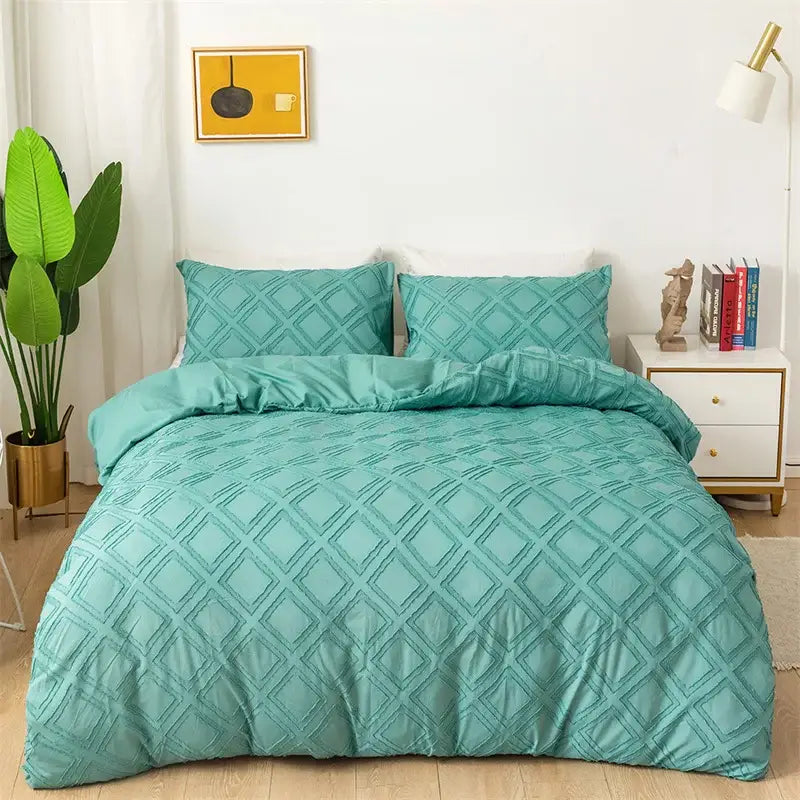 Pink geometric cut flowers quilted bedding set bedroom duvet cover