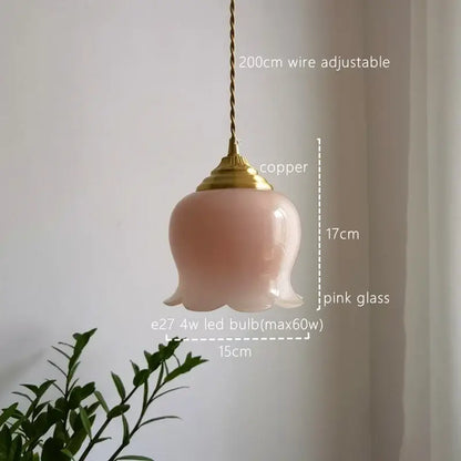 Pink glass copper led pendant light for kitchen kitchen decor
