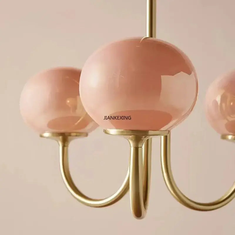 Pink glass globe designer loft pendant lights bedroom brass finish