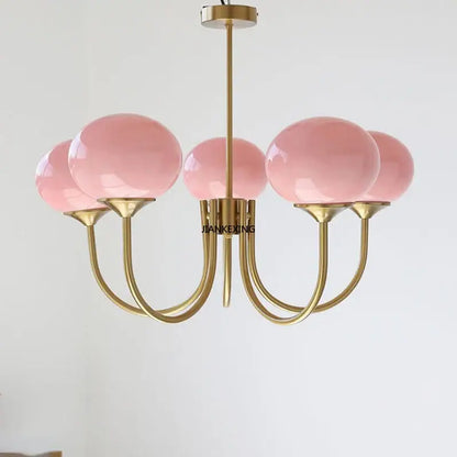Pink glass globe designer loft pendant lights bedroom brass finish