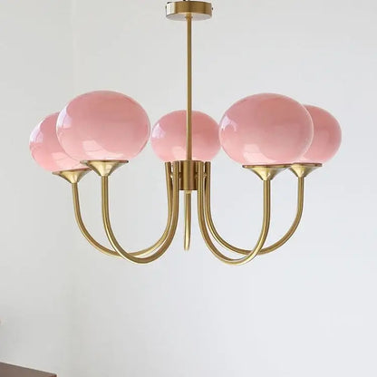 Pink glass globe designer loft pendant lights bedroom brass finish