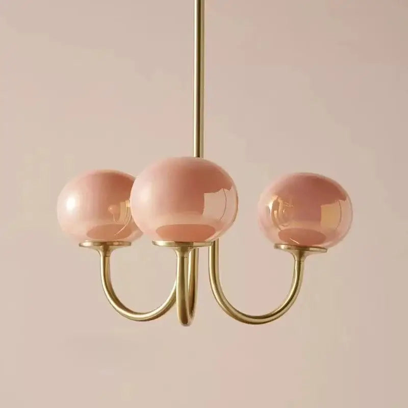 Pink glass globe designer loft pendant lights bedroom brass finish