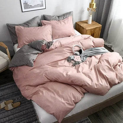 Pink & gray duvet cover set – bedroom bedding with throw blanket