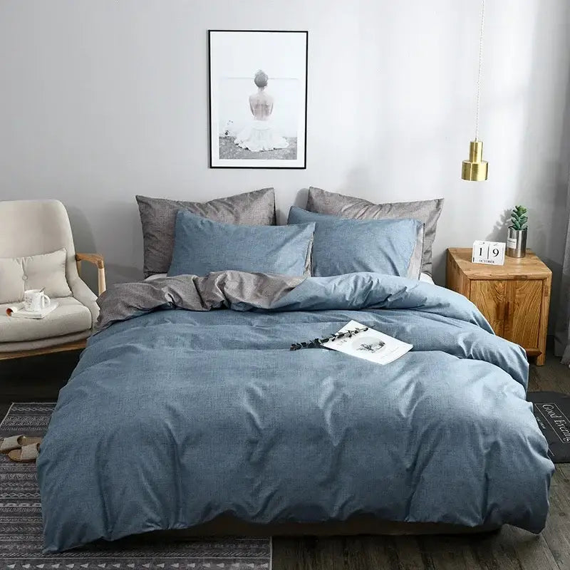 Pink & gray duvet cover set – bedroom bedding with throw blanket