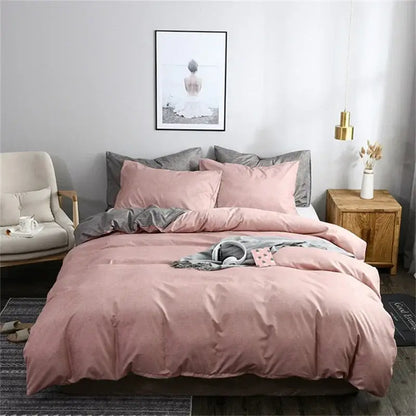 Pink & gray duvet cover set – bedroom bedding with throw blanket
