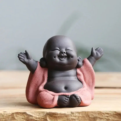 Pink & green ceramic maitreya buddha statue tea sculpture living room