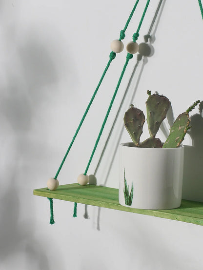 DecorBites™ Pink/Green Wooden Wall Shelf for Kids Room