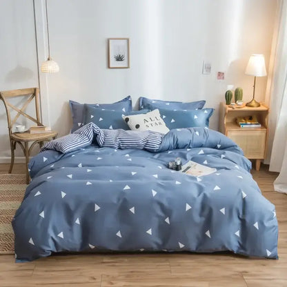 Pink heart cartoon print bedding set bedroom satin finish duvet cover