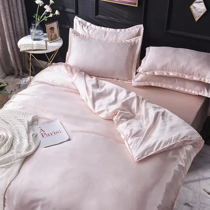 Pink ice rayon satin bedding set bedroom cooling duvet cover