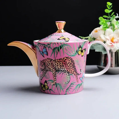 Pink jungle animals bone china teacup and saucer set dining room