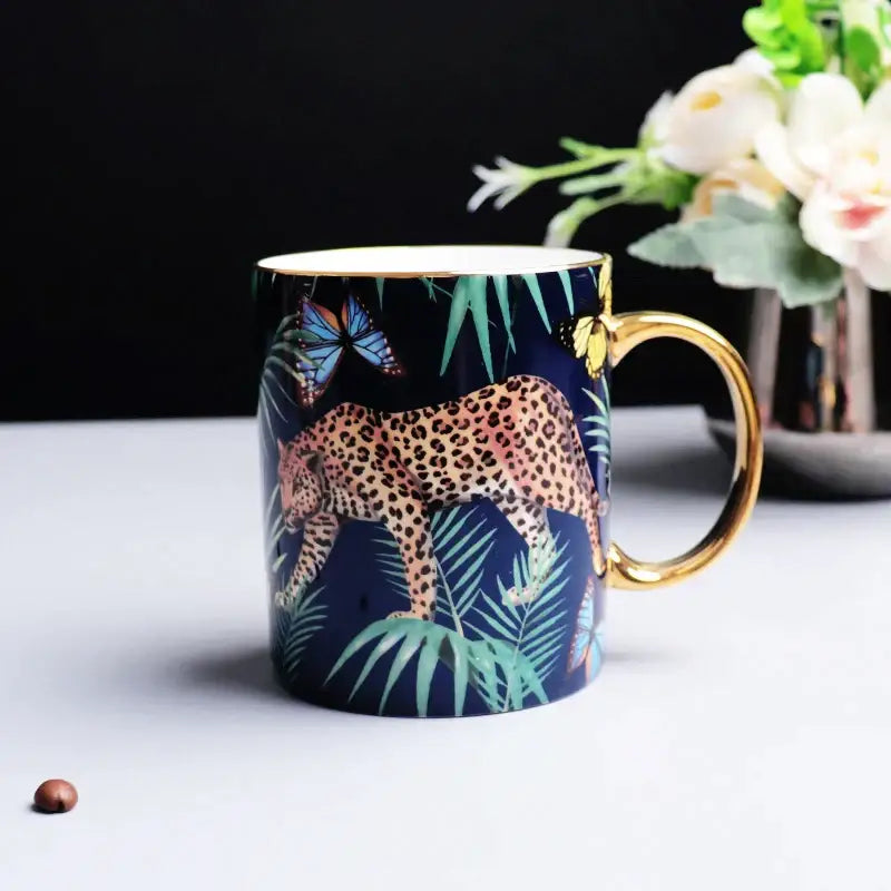 Pink jungle animals bone china teacup and saucer set dining room