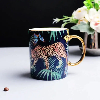 Pink jungle animals bone china teacup and saucer set dining room