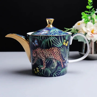 Pink jungle animals bone china teacup and saucer set dining room