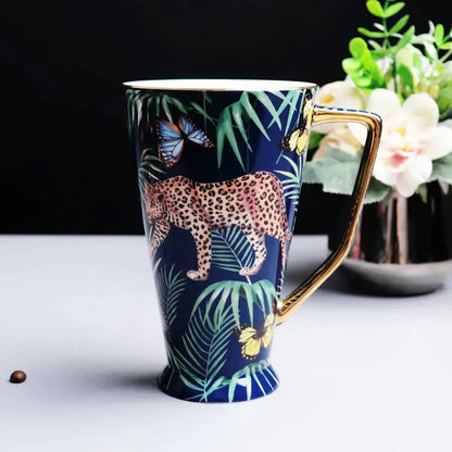 Pink jungle animals bone china teacup and saucer set dining room