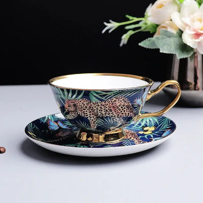 Pink jungle animals bone china teacup and saucer set dining room
