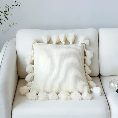 Pink knit cushion cover with tassels living room pillow case