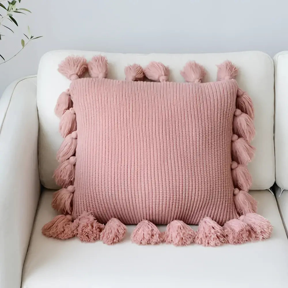 Pink knit cushion cover with tassels living room pillow case
