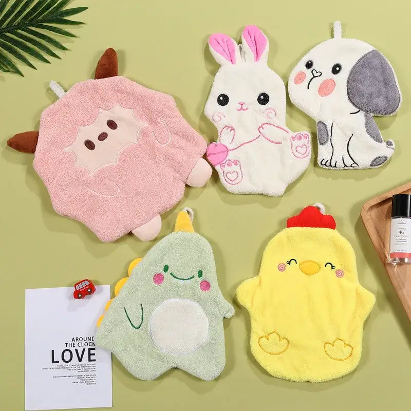 Pink lamb cartoon animal shape hand towel bathroom decor