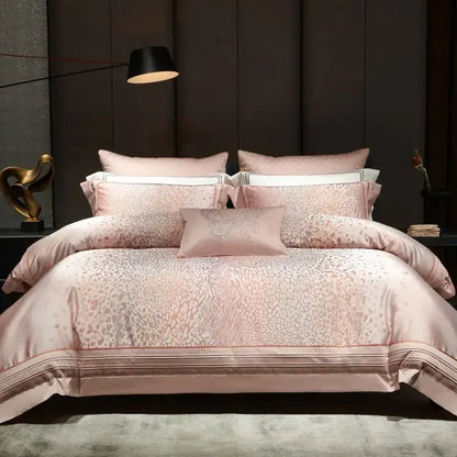 Pink leopard print egyptian cotton bedding set bedroom gold trim