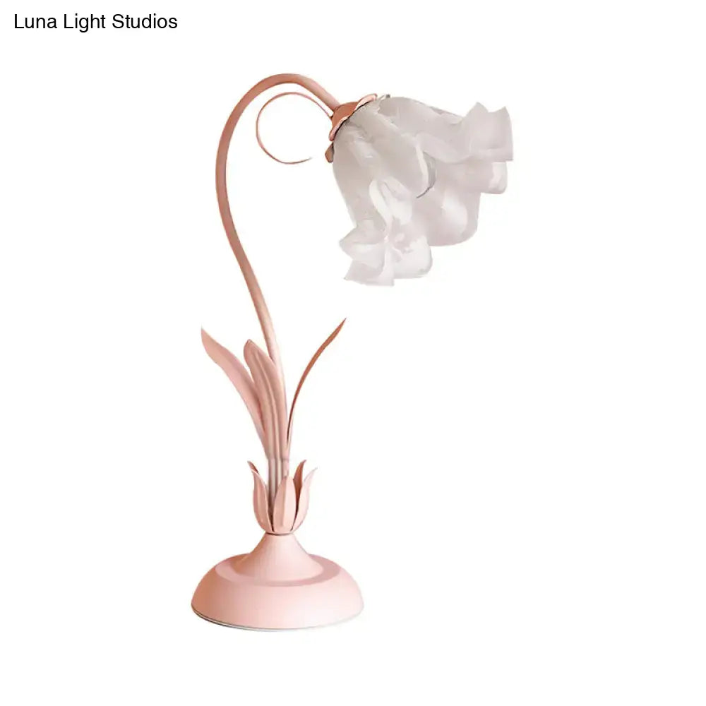 Pink lily cream glass flower table lamp bedroom nightstand light