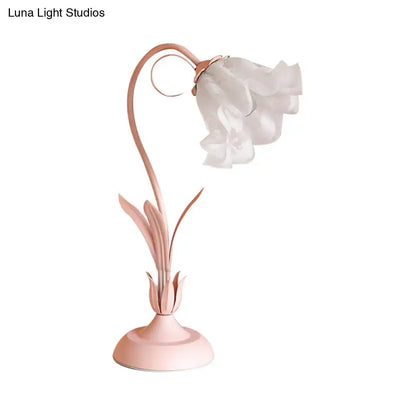 Pink lily cream glass flower table lamp bedroom nightstand light