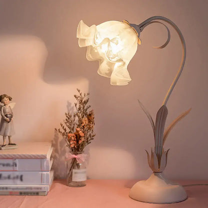 Pink lily cream glass flower table lamp bedroom nightstand light