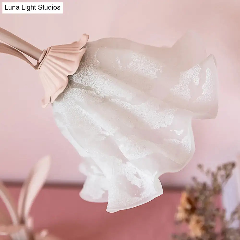 Pink lily cream glass flower table lamp bedroom nightstand light