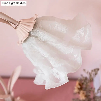 Pink lily cream glass flower table lamp bedroom nightstand light